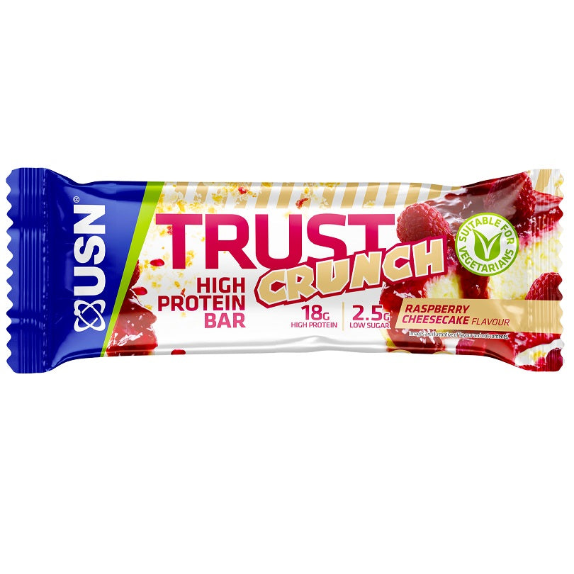 TRUST CRUNCH BARRE VEGAN 60g RASPEBERRY CHEESECAKE USN - Diét-éthique